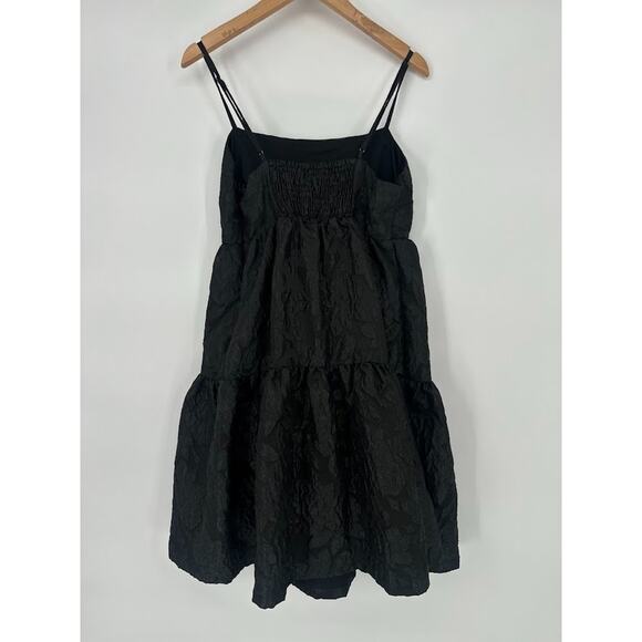 J. CREW Size 2 Floral Jacquard Strappy Tiered Mini Dress Black Party Holiday - Picture 6 of 11